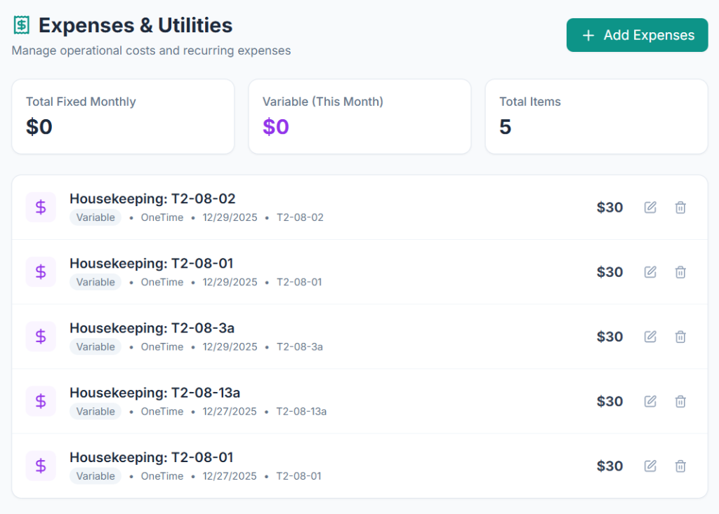 Expenses & Utilities Tracking